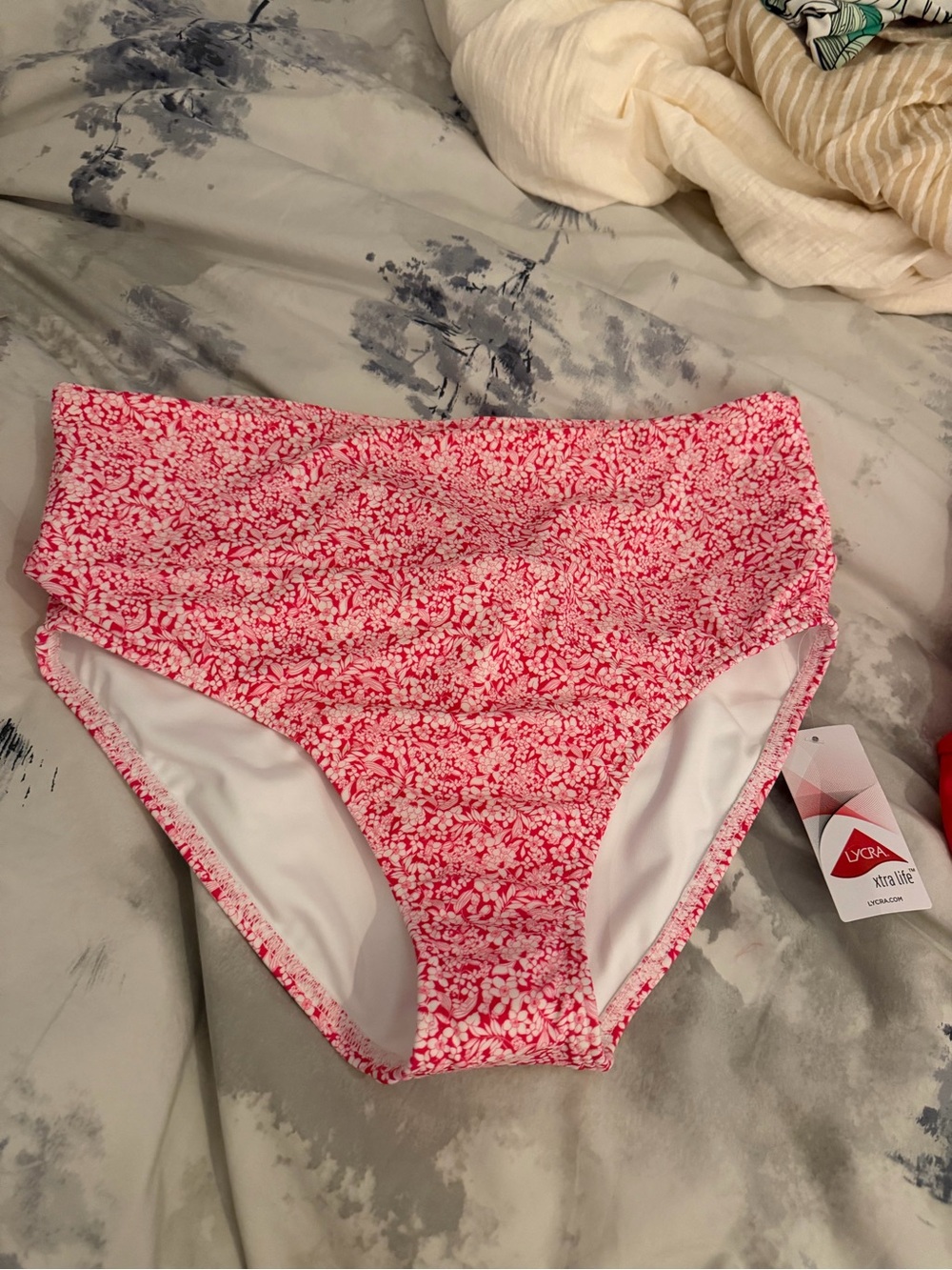 Lands' End Pink Floral High-Waist Bikini Bottoms